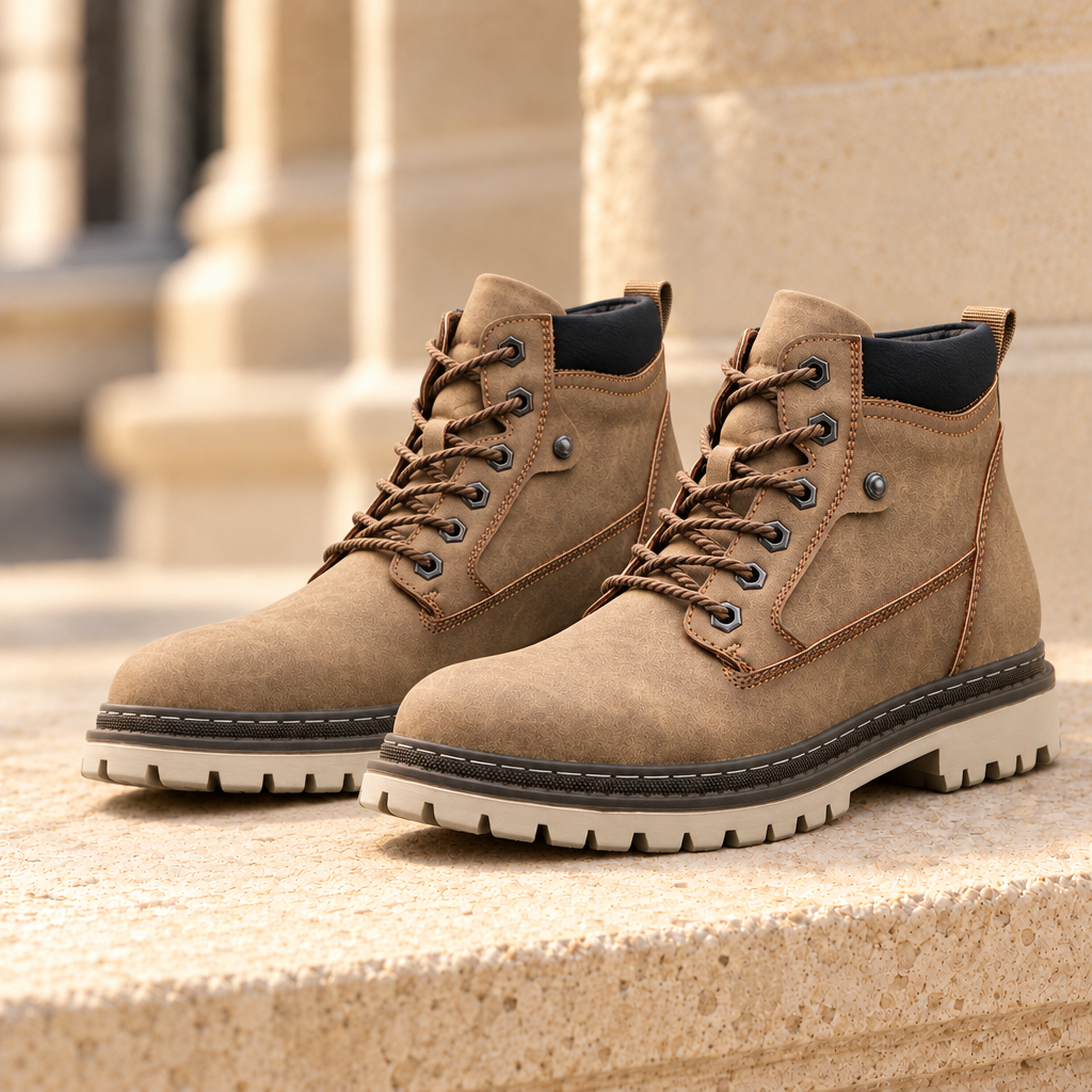 Wyatt Lug-Sole Lace-Up Boots - Khaki, full pair