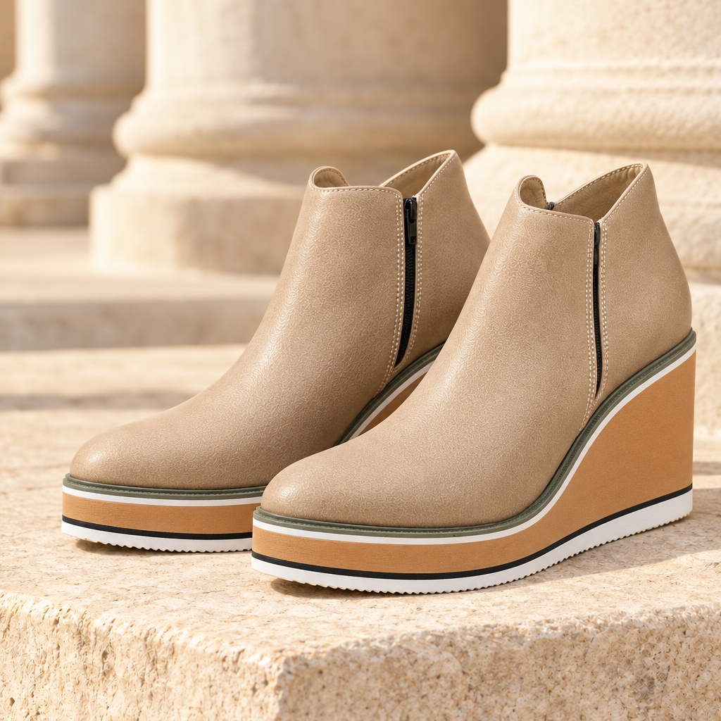 Lindsay Platform Wedge Ankle Boots - Khaki, full pair