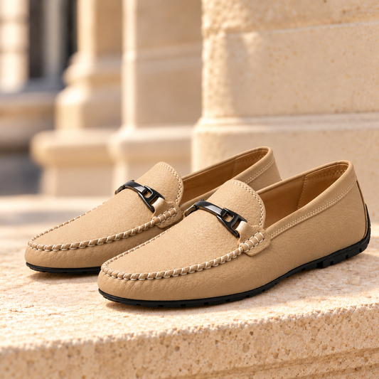 Logan Leather Bit Driving Loafers - Khaki, full pair