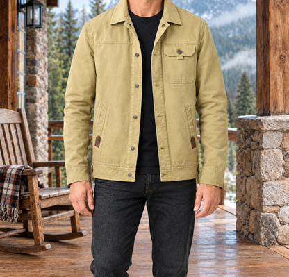 Garrett Button-Front Utility Jacket - Khaki, worn