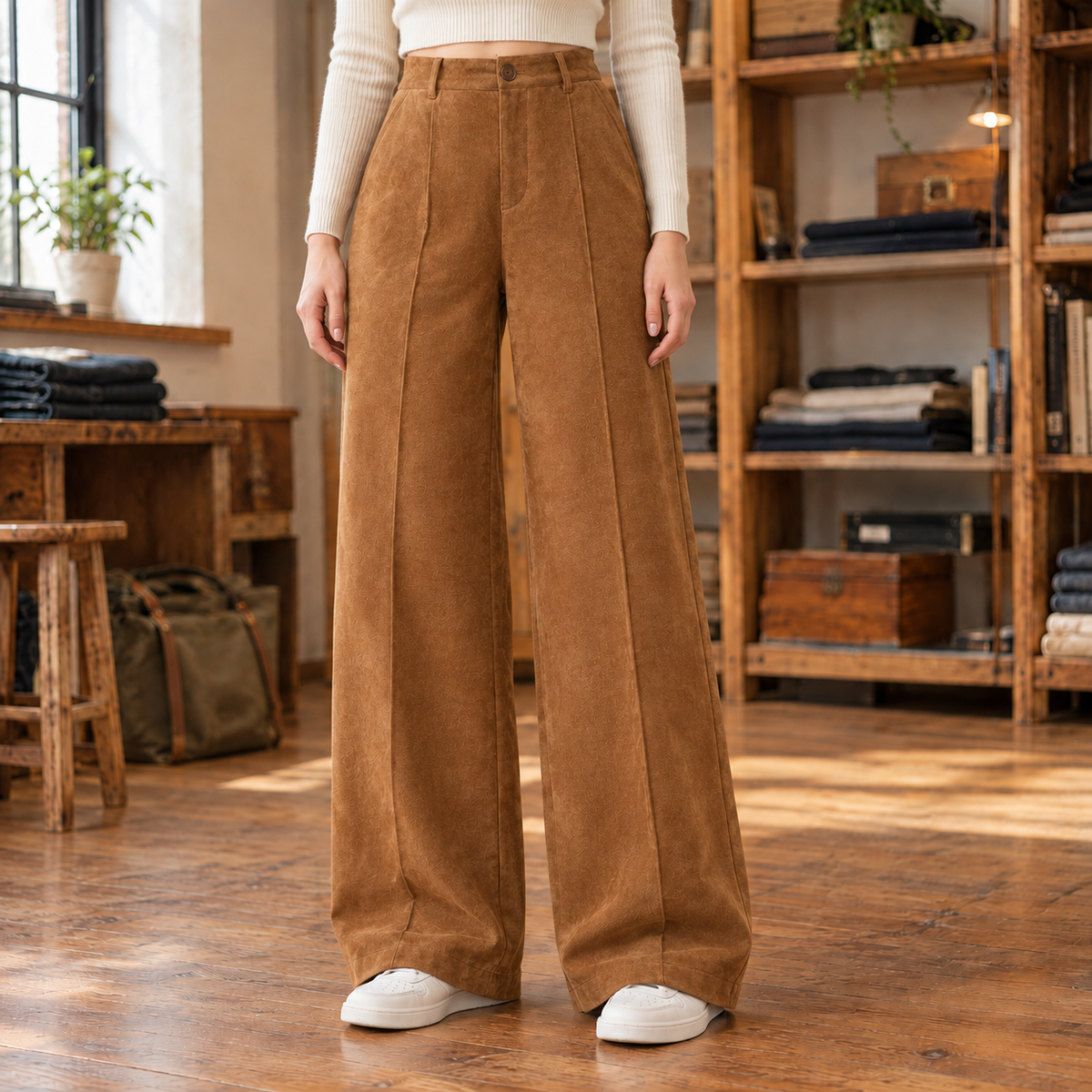 Amber Faux-Suede Wide-Leg Trousers  Drako™️ trousers