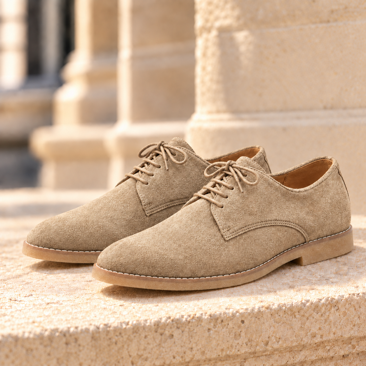 Dean Suede Derby Shoes - Khaki, full pair