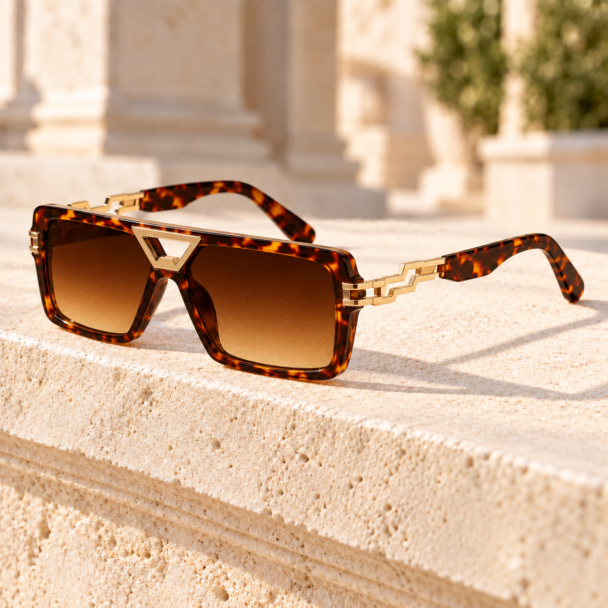 Valerie Chain-Link Oversized Sunglasses — Leopard, full frame
