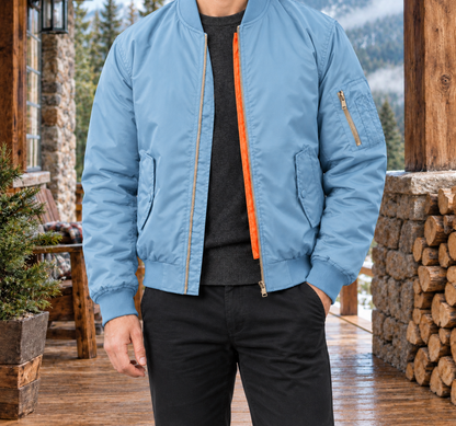 Brett Contrast-Lined Flight Jacket - Light Blue, worn