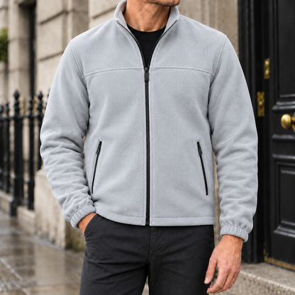 Elliot Polar Fleece Zip Jacket - Light Gray, worn, full jacket