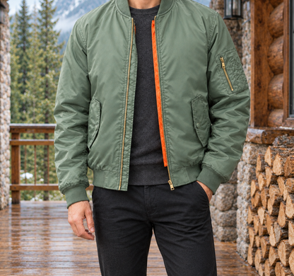 Brett Contrast-Lined Flight Jacket - Light Green, worn