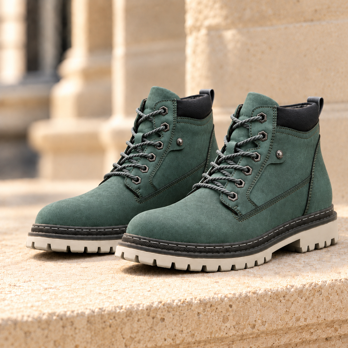 Wyatt Lug-Sole Lace-Up Boots - Moss Green, full pair