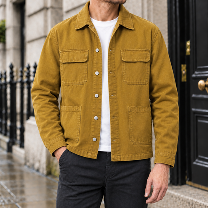 Travis Four-Pocket Chore Jacket - Mustard, worn, full jacket