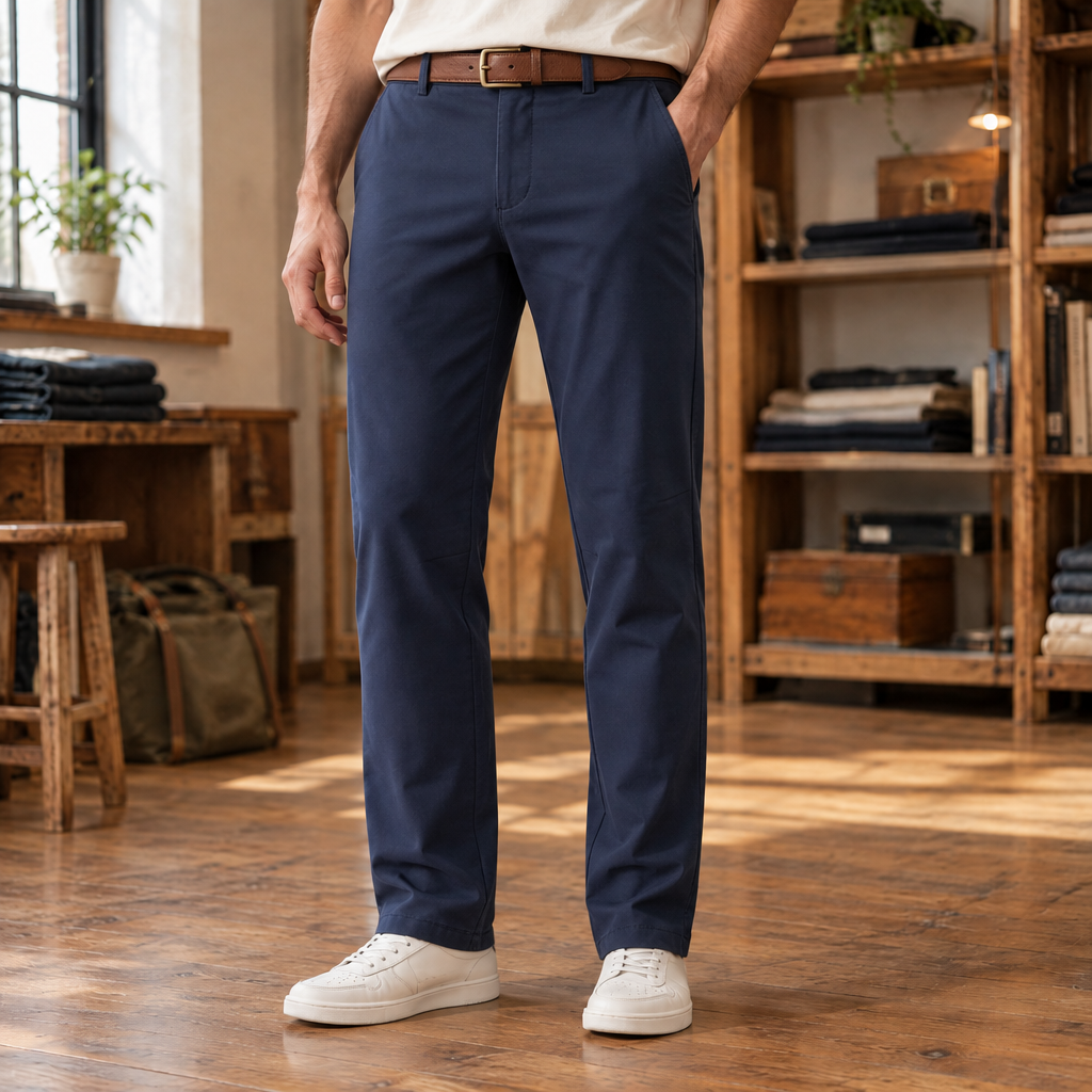 Connor Four-Way Stretch Trousers - Navy, worn, full trousers