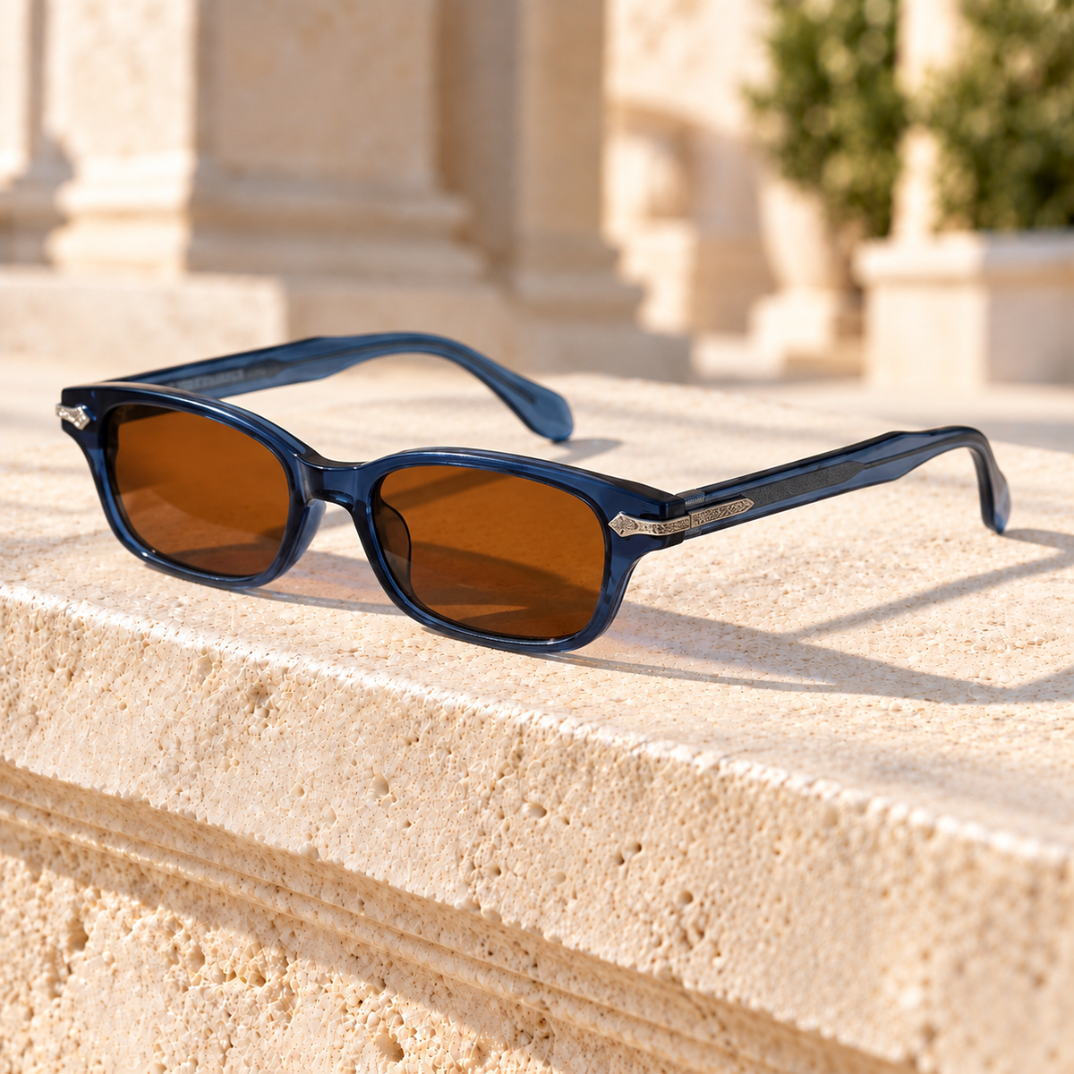 Tessa Rectangle Acetate Sunglasses — Navy, full frame