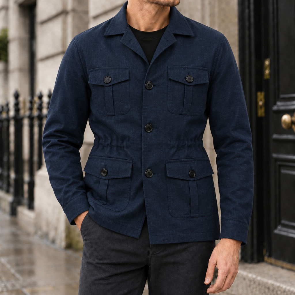 Russell Four-Pocket Safari Jacket - Navy, worn, full jacket