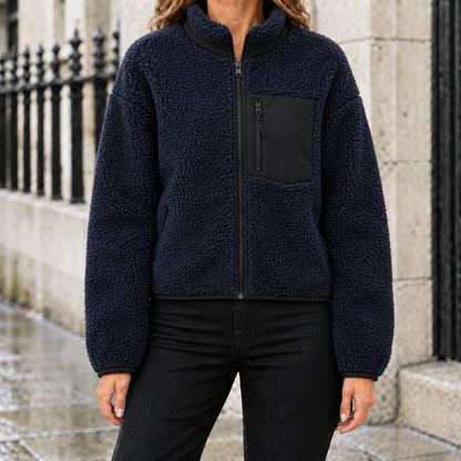 Hannah Sherpa Fleece Zip Jacket - Navy, worn, full jacket