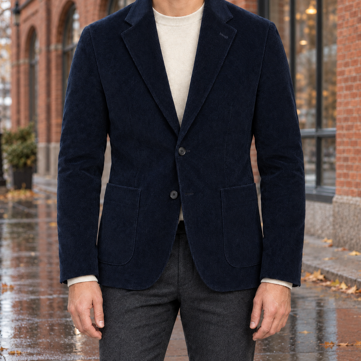 Jameson Corduroy Two-Button Blazer - Navy, worn