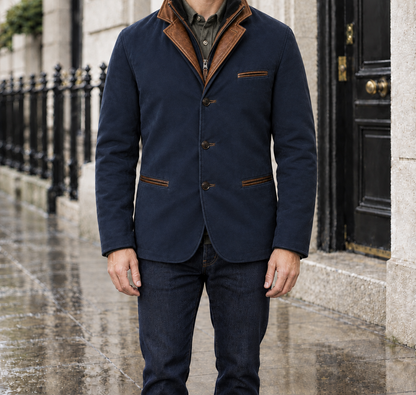 Walter Contrast-Collar Button Jacket - Navy Blue, worn