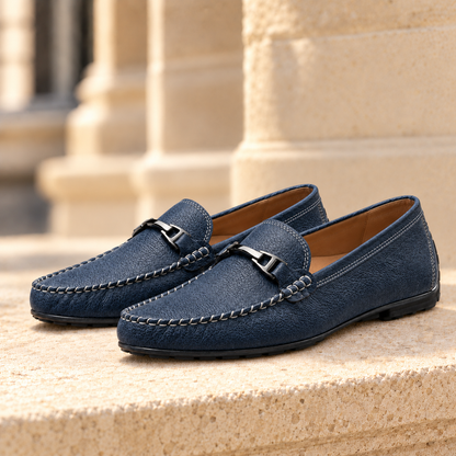Logan Leather Bit Driving Loafers - Navy, full pair