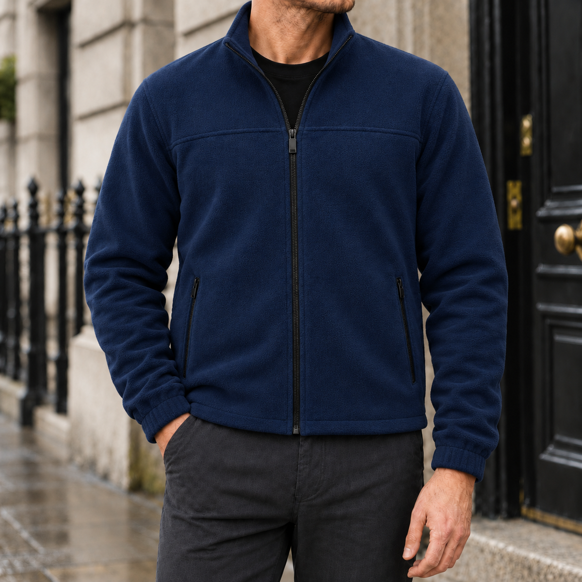Elliot Polar Fleece Zip Jacket - Navy, worn, full jacket