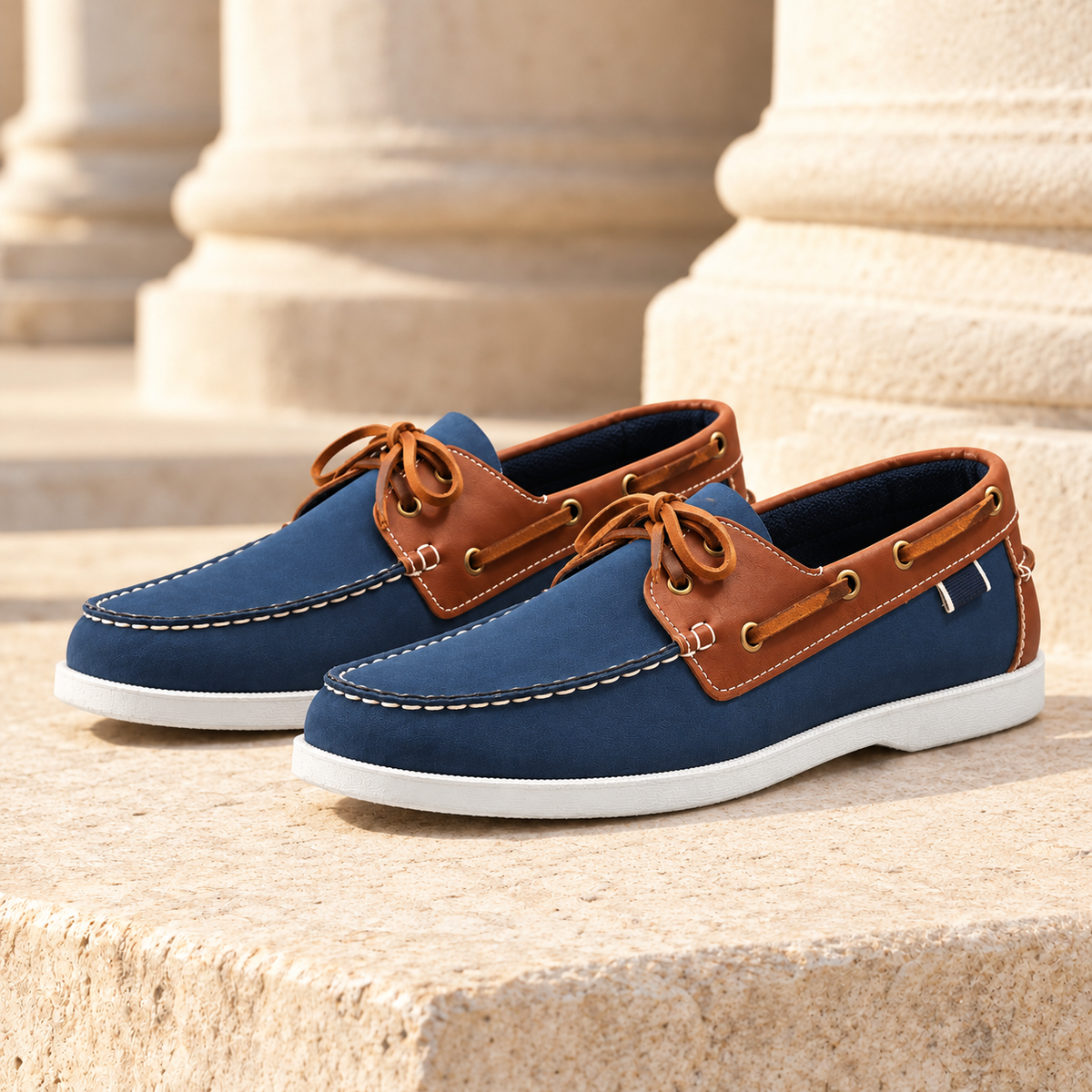 Sawyer Two-Tone Leather Boat Shoes - Navy, full pair