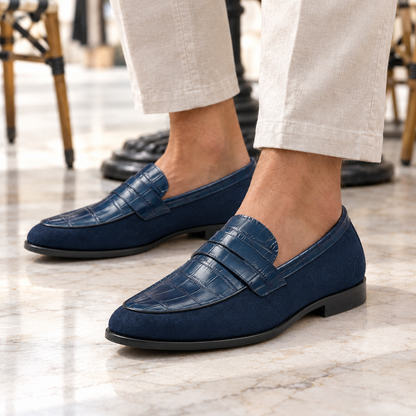 Warren Croc-Apron Suede Penny Loafers  Drako™️ shoes