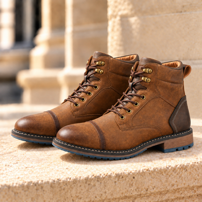 Walker Cap-Toe Lace-Up Boots - Oak Tan, full pair