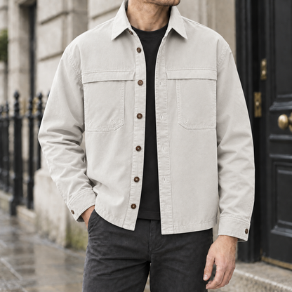 Grant Cotton Shirt Jacket - Off-White, worn, full jacket