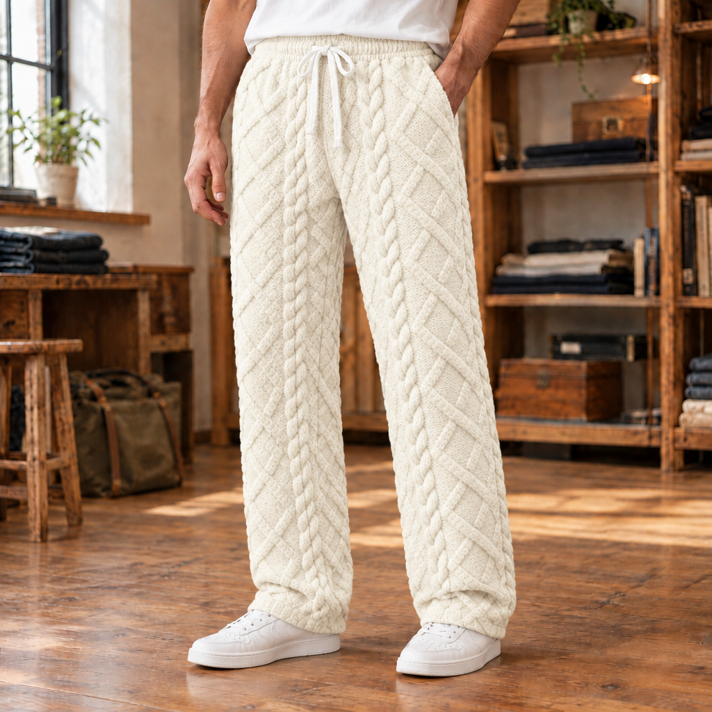 Lucas Cable-Knit Drawstring Sweatpants - Off-White, worn, full sweatpants