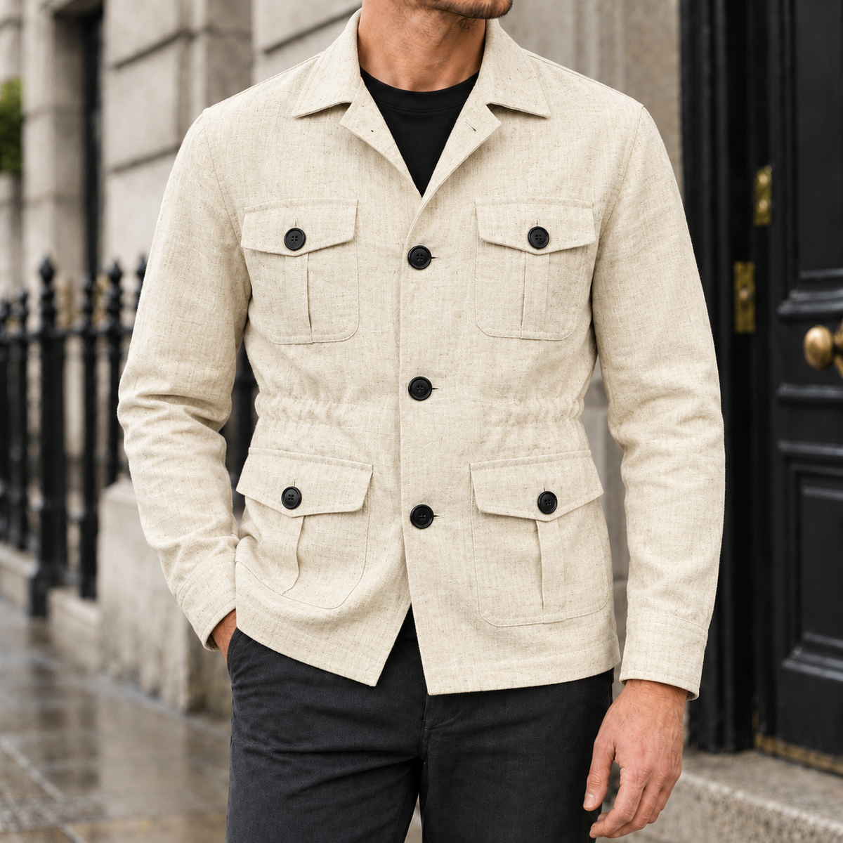 Russell Four-Pocket Safari Jacket - Off-White, worn, full jacket