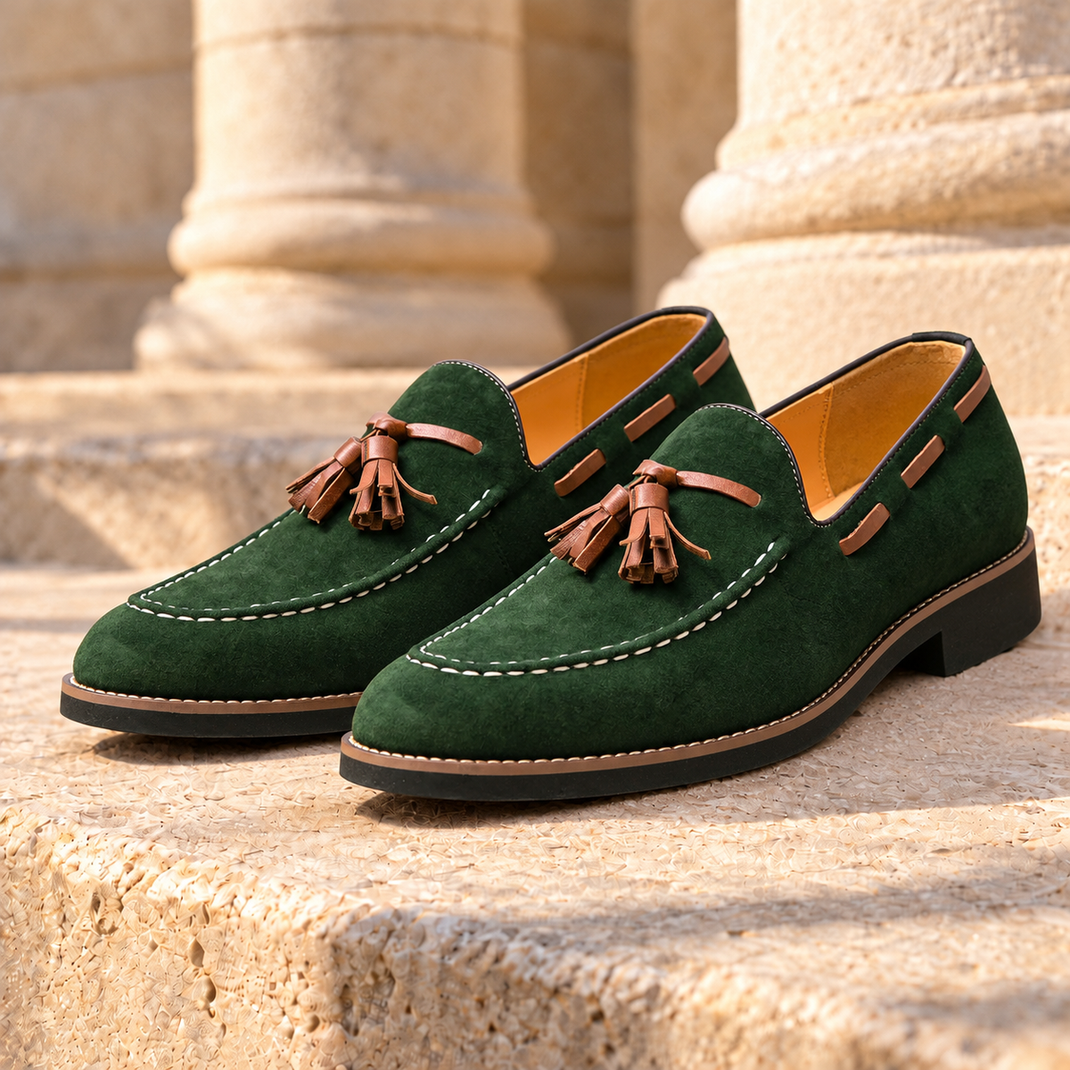 Jack Suede Tassel Loafers - Olive, full pair