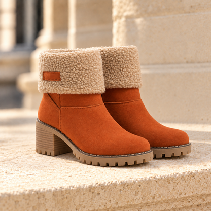 Aspen Faux-Shearling Cuff Ankle Boots - Orange, full pair