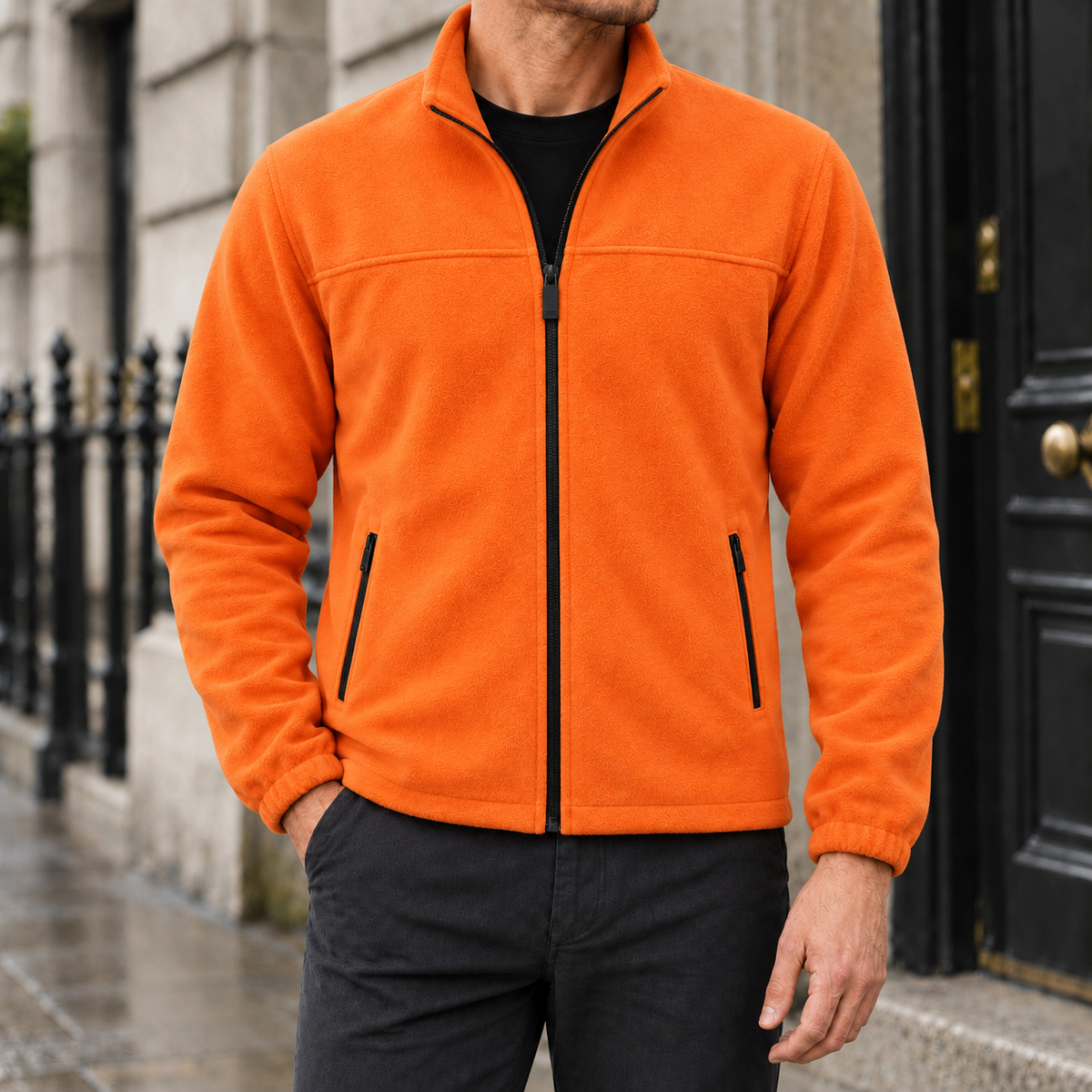 Elliot Polar Fleece Zip Jacket - Orange, worn, full jacket