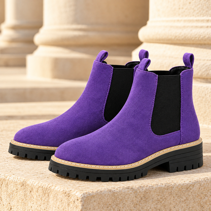 Kendall Faux-Suede Lug-Sole Chelsea Boots - Purple, full pair