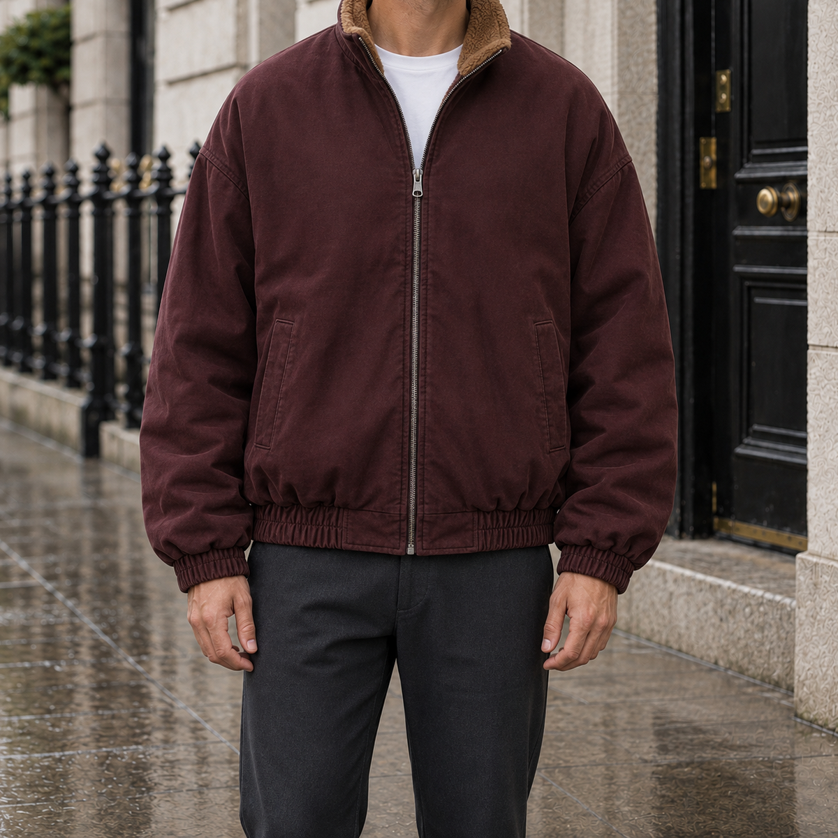 Derek Fleece-Lined Canvas Jacket - Red, worn
