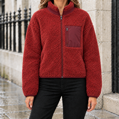 Hannah Sherpa Fleece Zip Jacket - Brick Red, worn, full jacket