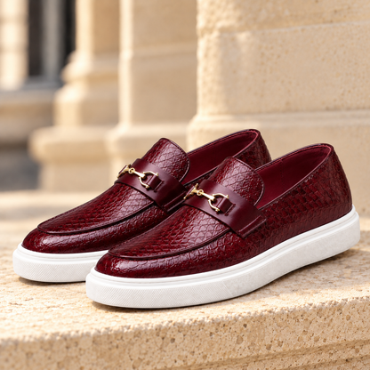 Severin Croc-Embossed Horsebit Loafers - Red, full pair