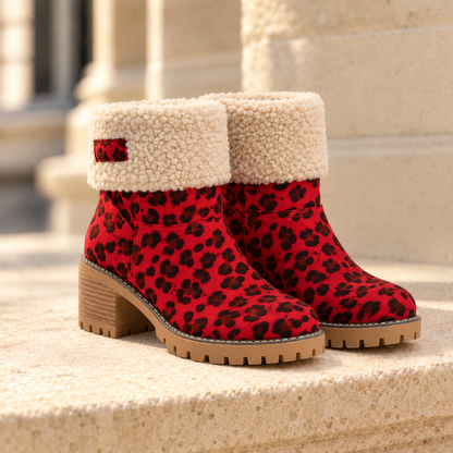 Aspen Faux-Shearling Cuff Ankle Boots - Red Leopard, full pair