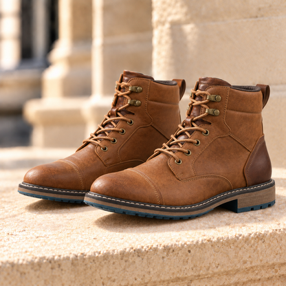 Walker Cap-Toe Lace-Up Boots - Saddle Brown, full pair