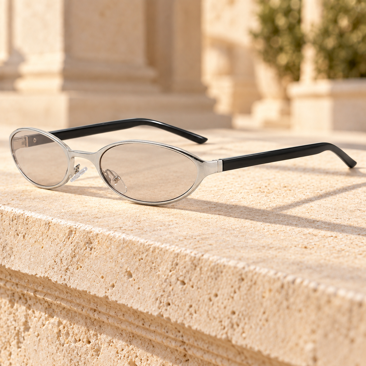 Piper Slim Metal Oval Sunglasses — Silver/Champagne, full frame