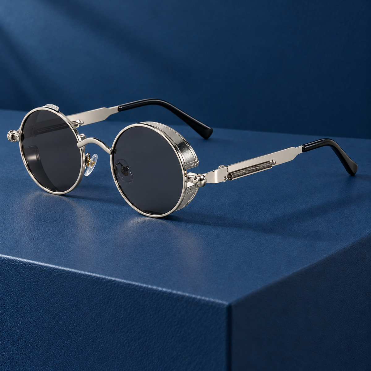Felix Round Side-Shield Sunglasses - Silver/Grey, full frame