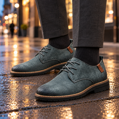 Clark Burnished Leather Derby Shoes - Slate, worn pair