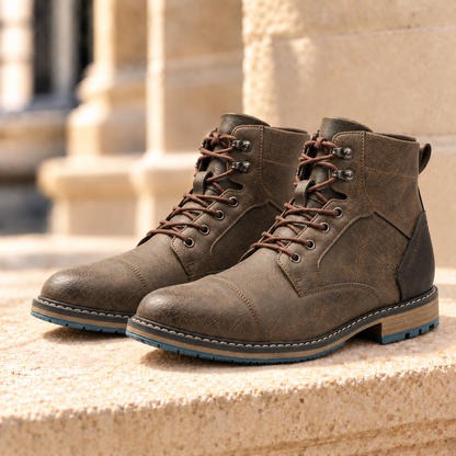 Walker Cap-Toe Lace-Up Boots - Stone Taupe, full pair