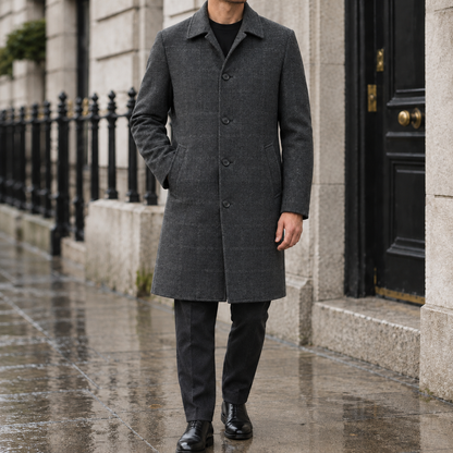 Graham Plaid-Lined Wool-Blend Overcoat - Striped Gray, worn