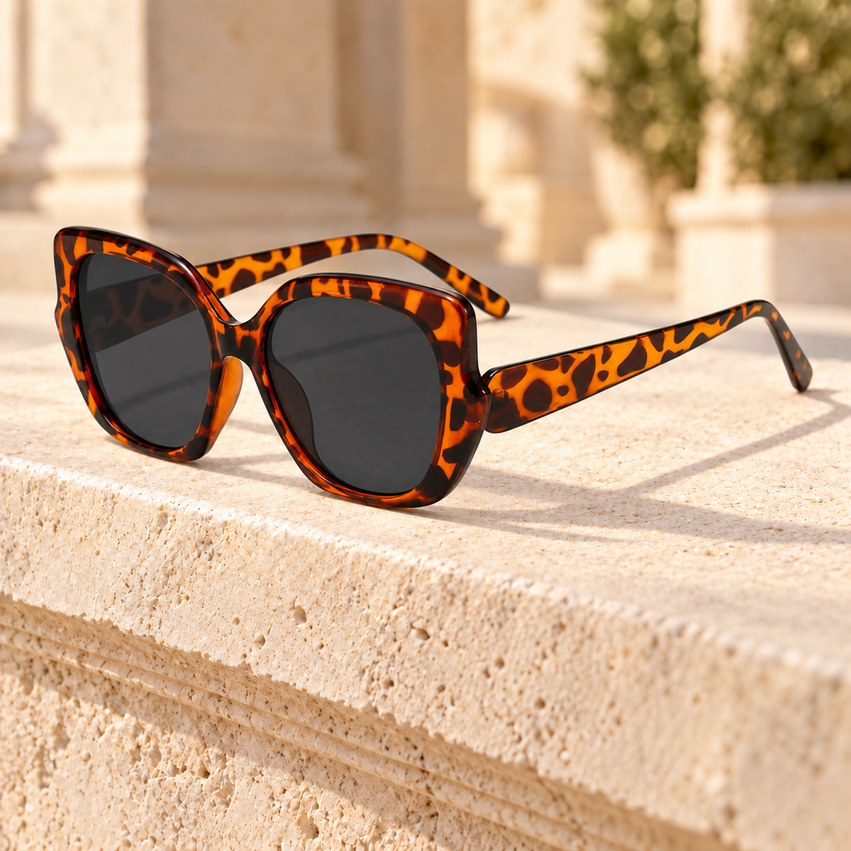 Casey Oversized Butterfly Sunglasses — Tortoise/Grey, full frame