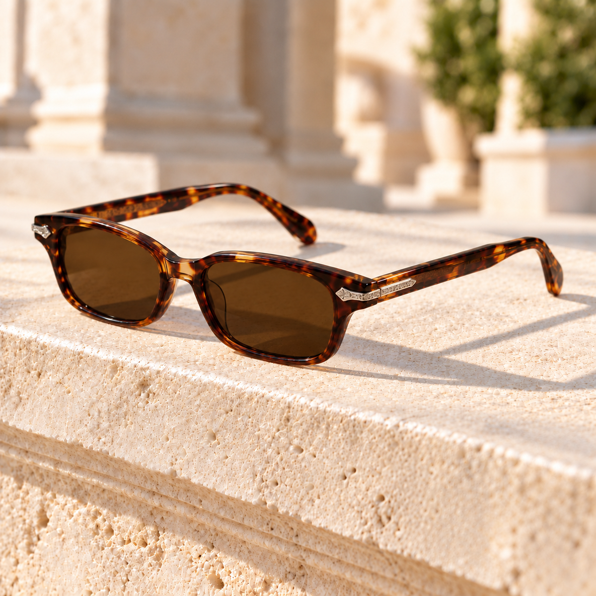 Tessa Rectangle Acetate Sunglasses — Tortoise, full frame