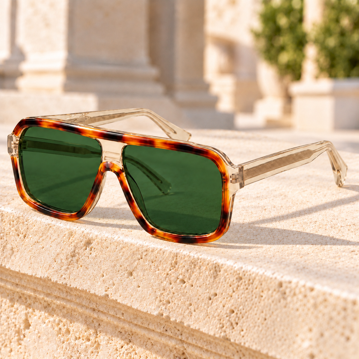 Dana Flat-Top Aviator Sunglasses — Tortoise, full frame