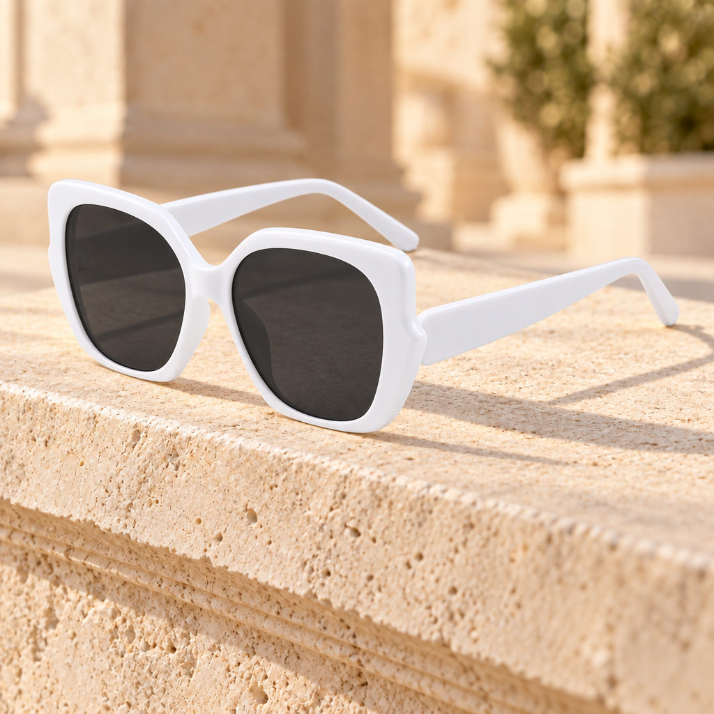 Casey Oversized Butterfly Sunglasses — White/Grey, full frame