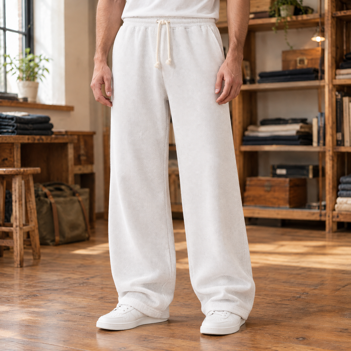 Wyatt Waffle-Knit Wide-Leg Pants  Drako™️ trousers