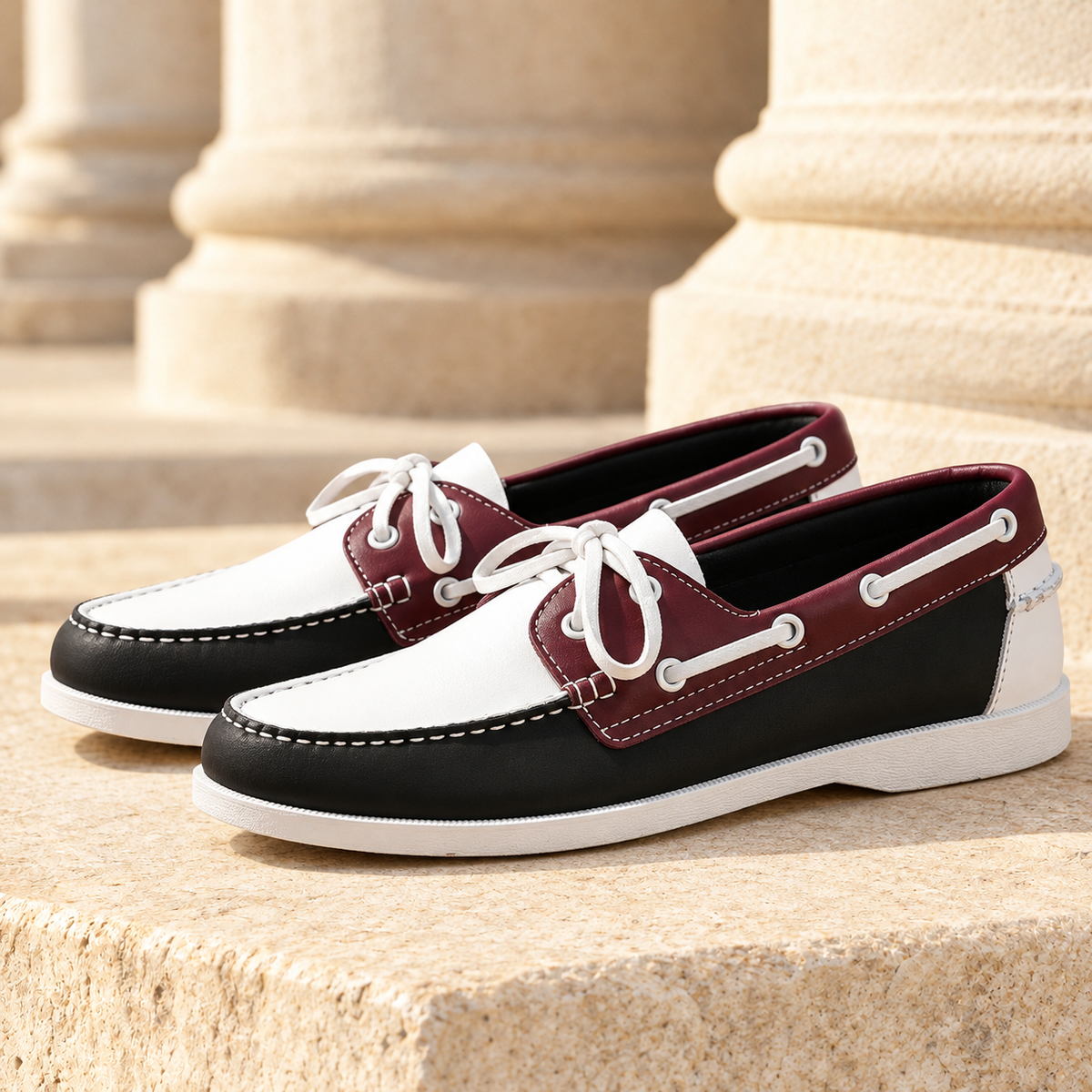 Sawyer Two-Tone Leather Boat Shoes - White, full pair