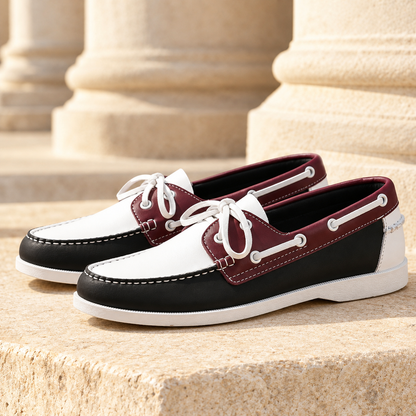 Sawyer Two-Tone Leather Boat Shoes - White, full pair