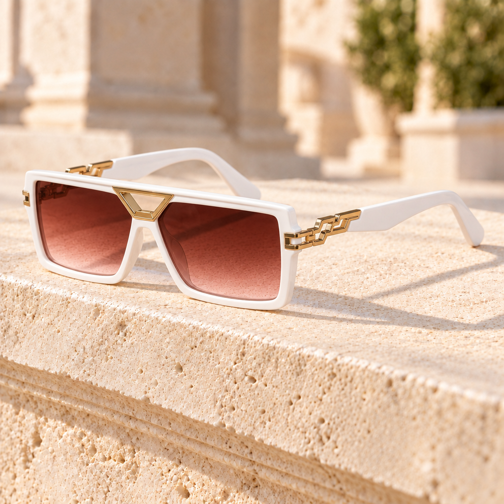 Valerie Chain-Link Oversized Sunglasses — White, full frame