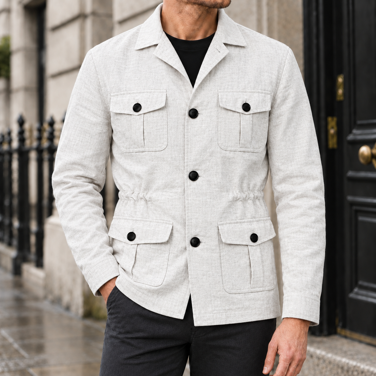 Russell Four-Pocket Safari Jacket - White, worn, full jacket
