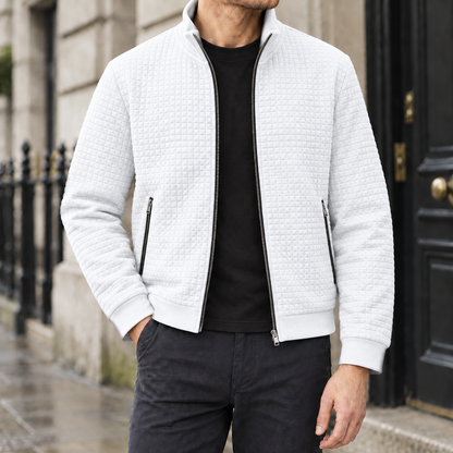 Nolan Grid-Quilted Zip Jacket - White, worn, full jacket